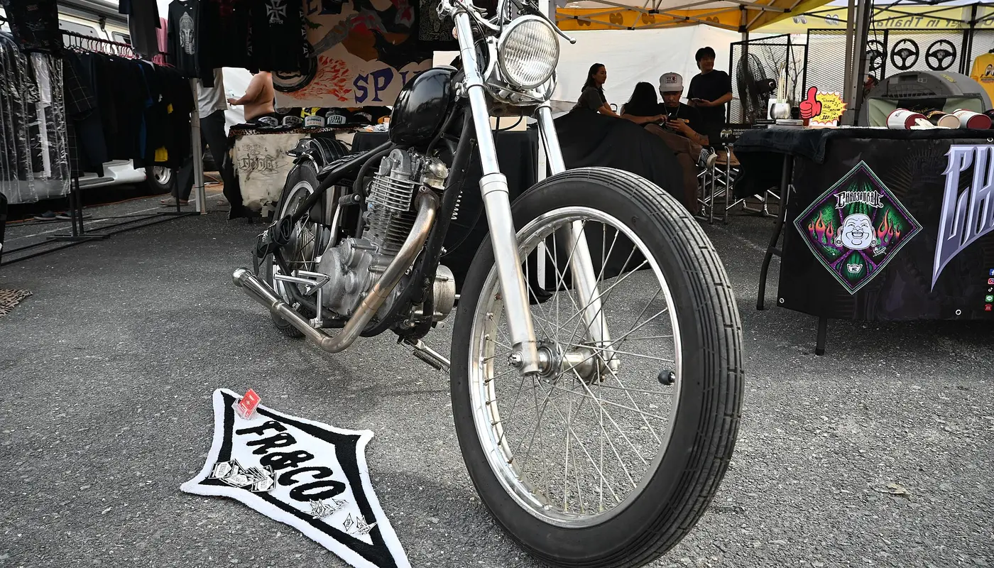 DFC 4782 Classic chopper on display at a local bike show ready to hit the open road